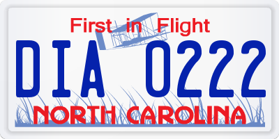 NC license plate DIA0222