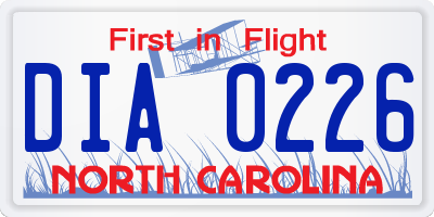 NC license plate DIA0226