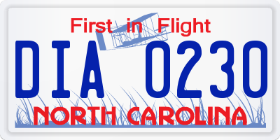 NC license plate DIA0230