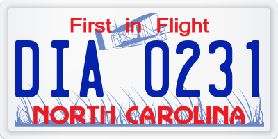 NC license plate DIA0231