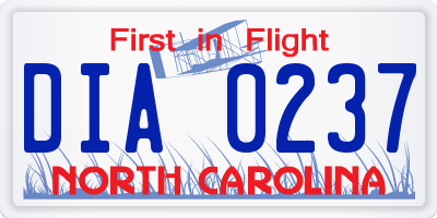 NC license plate DIA0237