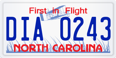 NC license plate DIA0243