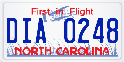 NC license plate DIA0248