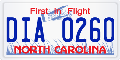 NC license plate DIA0260