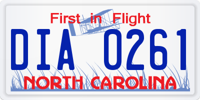NC license plate DIA0261
