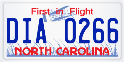 NC license plate DIA0266