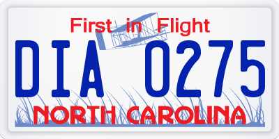 NC license plate DIA0275
