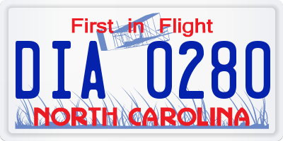 NC license plate DIA0280