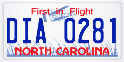 NC license plate DIA0281