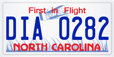 NC license plate DIA0282