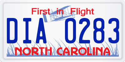 NC license plate DIA0283
