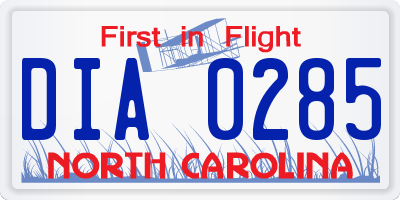 NC license plate DIA0285