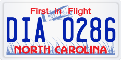 NC license plate DIA0286