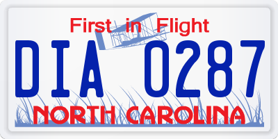 NC license plate DIA0287