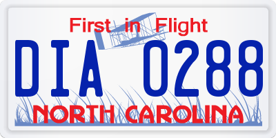 NC license plate DIA0288