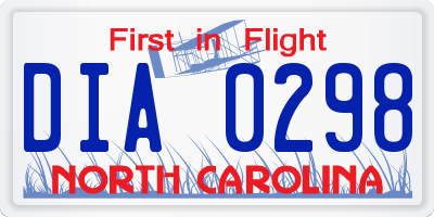 NC license plate DIA0298