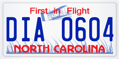 NC license plate DIA0604
