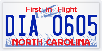 NC license plate DIA0605