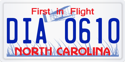 NC license plate DIA0610