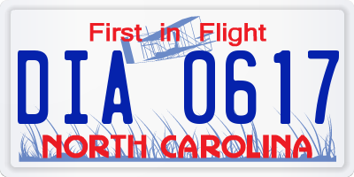 NC license plate DIA0617