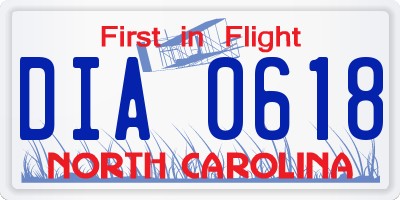 NC license plate DIA0618