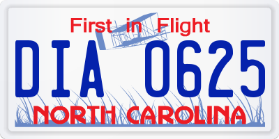 NC license plate DIA0625