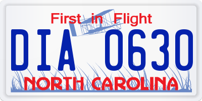 NC license plate DIA0630
