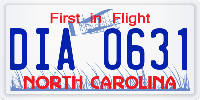 NC license plate DIA0631