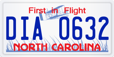 NC license plate DIA0632