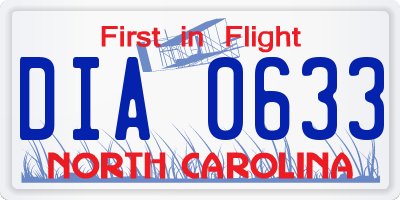 NC license plate DIA0633