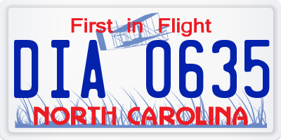 NC license plate DIA0635