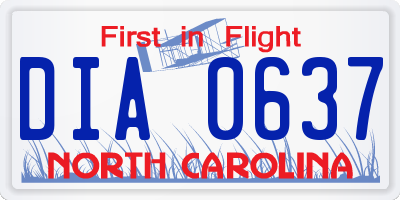 NC license plate DIA0637