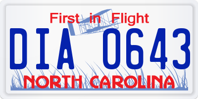 NC license plate DIA0643