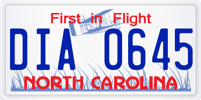 NC license plate DIA0645