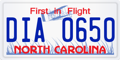 NC license plate DIA0650