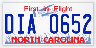 NC license plate DIA0652