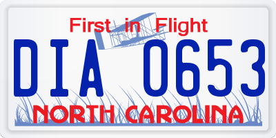 NC license plate DIA0653