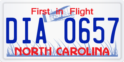 NC license plate DIA0657