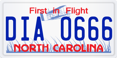 NC license plate DIA0666