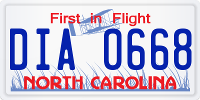 NC license plate DIA0668
