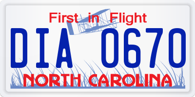 NC license plate DIA0670
