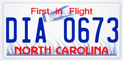 NC license plate DIA0673