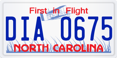 NC license plate DIA0675