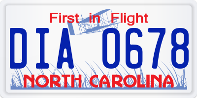 NC license plate DIA0678