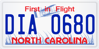 NC license plate DIA0680