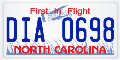 NC license plate DIA0698