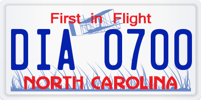 NC license plate DIA0700