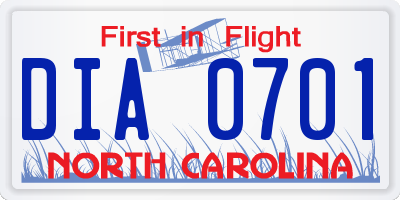 NC license plate DIA0701