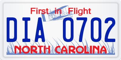 NC license plate DIA0702