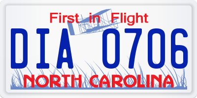 NC license plate DIA0706